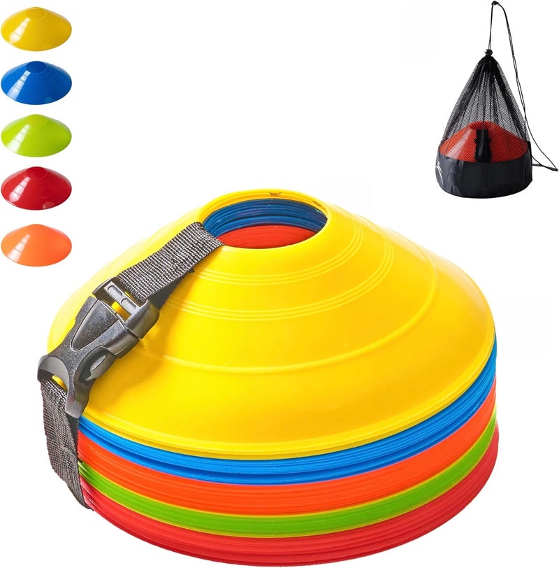 AgilMove Flexible Soccer Cones (Set of 60/50/40/25) with Mesh Bag & Strap, Sports Cones for Soccer, Basketball, Football Training Equipment, Agility Soccer Cones for Drills Training - Image 1